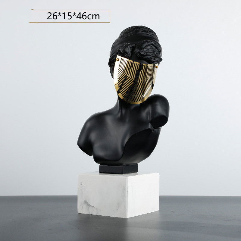Modern Abstract Sculpture Masked Girl Hepburn Living Room - Grand Goldman