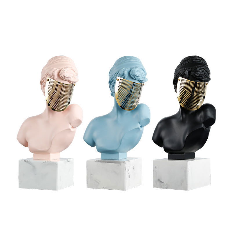 Modern Abstract Sculpture Masked Girl Hepburn Living Room - Grand Goldman