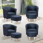 Modern Accent Chair, Upholstered Arm Chair Linen Fabric Single Sofa Chair with Ottoman Foot Rest Mustard Yellow Comfy Armchair for Living Room Bedroom Small Spaces Apartment Office - Grand Goldman