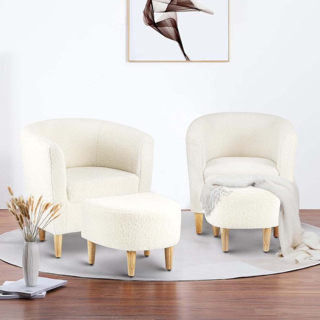 Modern Accent Chair, Upholstered Arm Chair Linen Fabric Single Sofa Chair with Ottoman Foot Rest Mustard Yellow Comfy Armchair for Living Room Bedroom Small Spaces Apartment Office - Grand Goldman