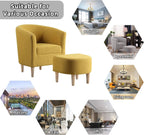 Modern Accent Chair, Upholstered Arm Chair Linen Fabric Single Sofa Chair with Ottoman Foot Rest Mustard Yellow Comfy Armchair for Living Room Bedroom Small Spaces Apartment Office - Grand Goldman