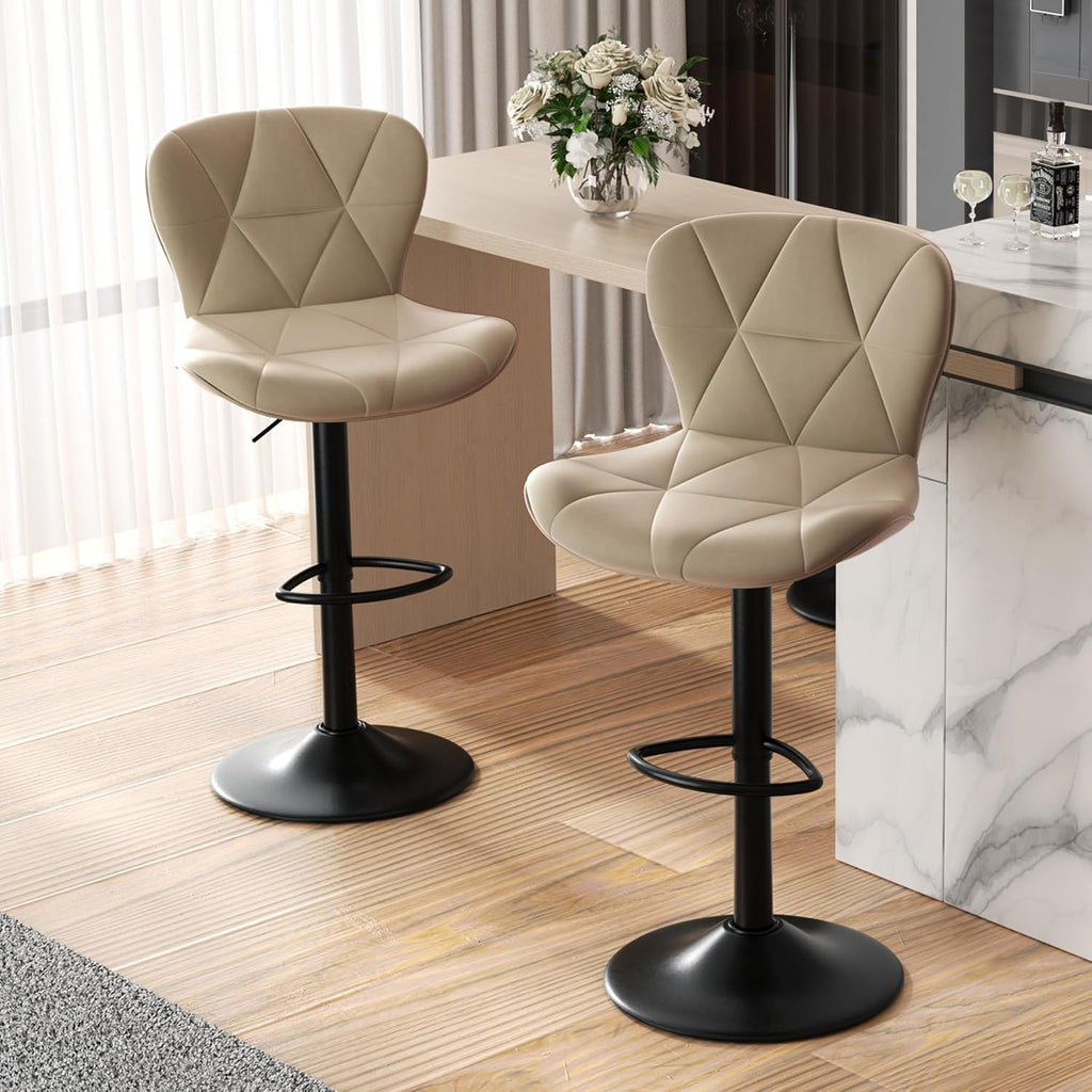 Modern Bar Stools Set of 2, Adjustable Faux Leather Upholstered Swivel Bar Stools, Counter Height Bar Chairs with Back for Kitchen Island, Black - Grand Goldman