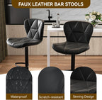 Modern Bar Stools Set of 2, Adjustable Faux Leather Upholstered Swivel Bar Stools, Counter Height Bar Chairs with Back for Kitchen Island, Black - Grand Goldman
