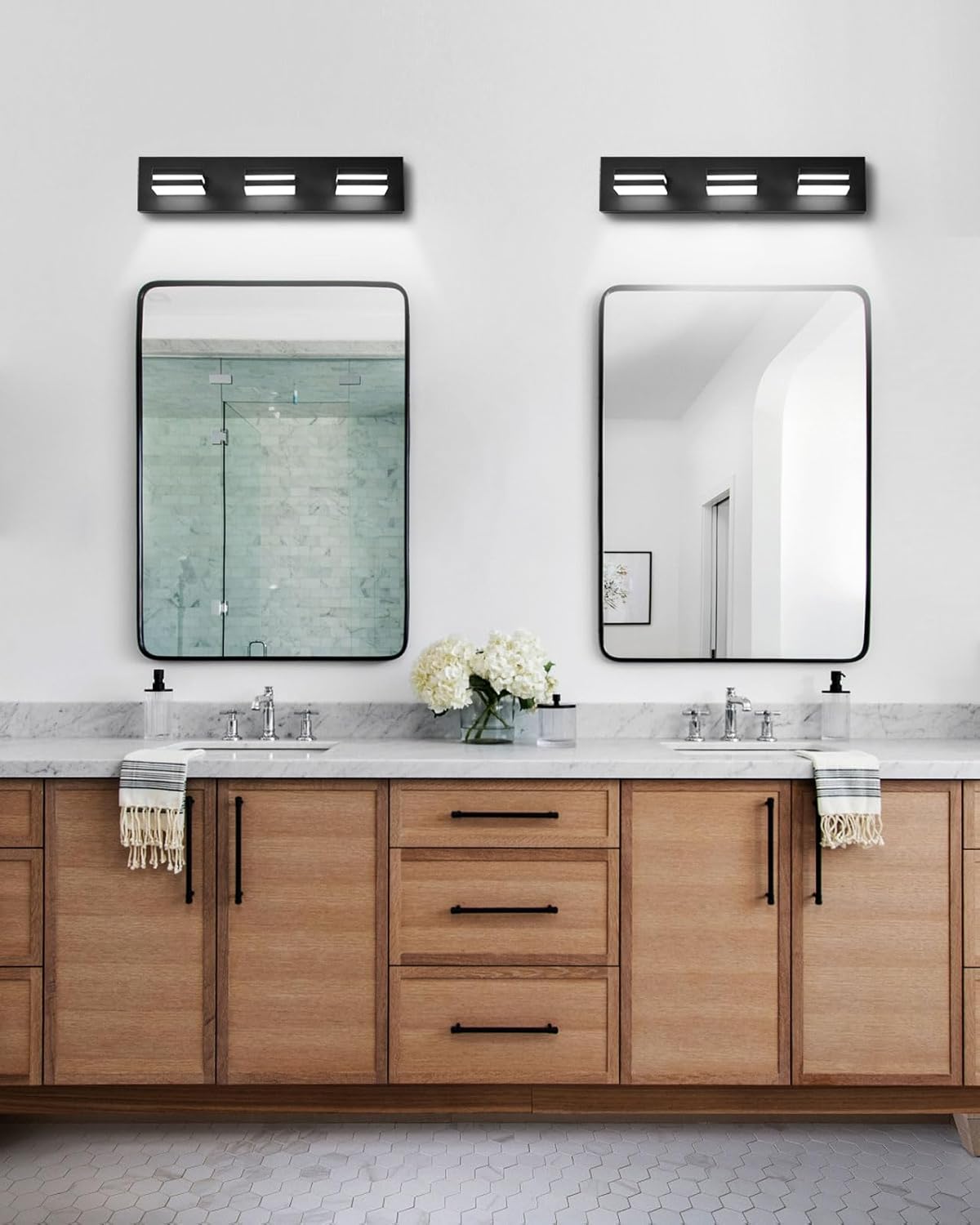 Modern Bathroom Light Fixtures, 3-Light LED Bathroom Vanity Light Over Mirror, 22-Inch Matte Black Wall Mount with Milky White Acrylic Shades, Rotatable Light Head, 3CCT Adjustable Color Temperature - Grand Goldman