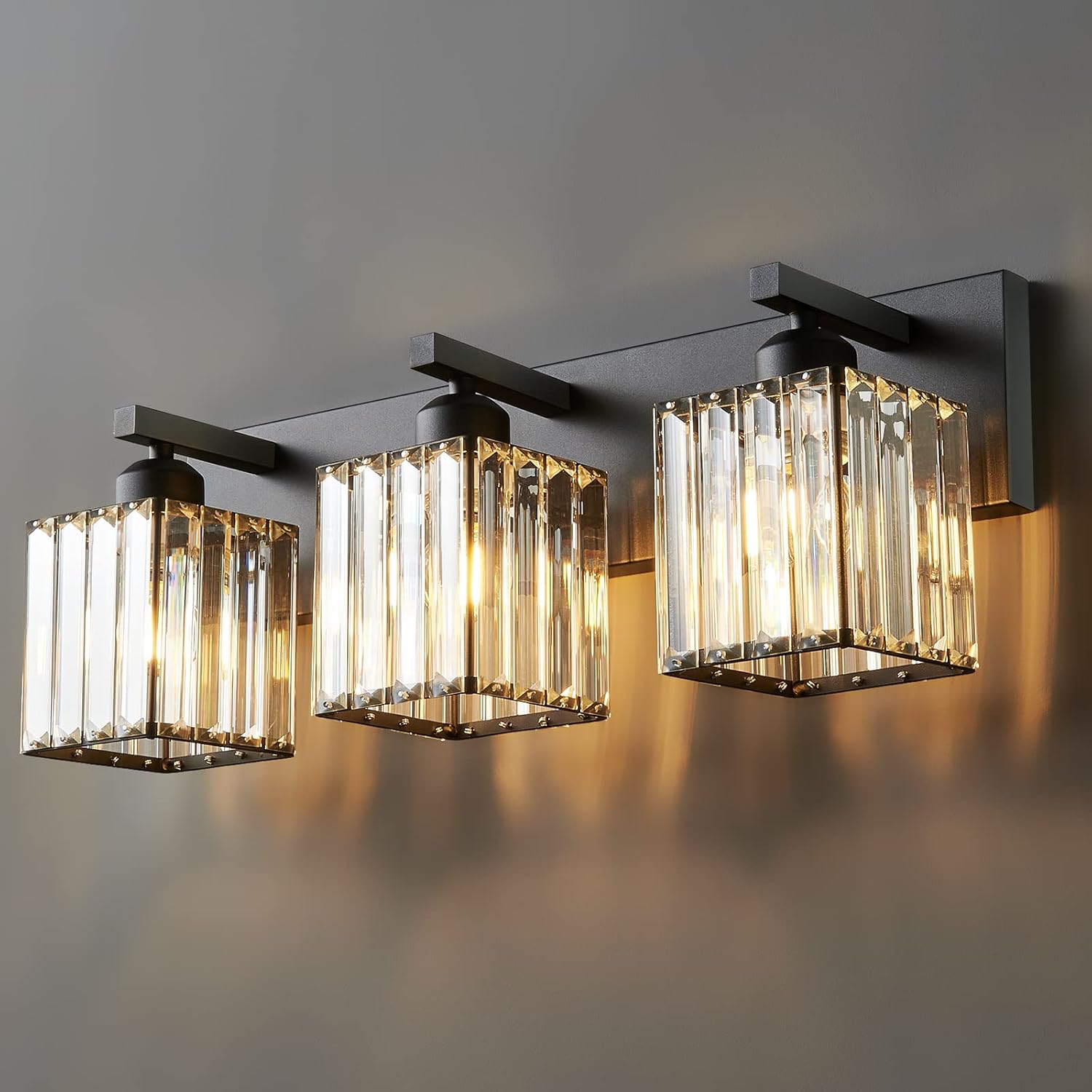 Modern Bathroom Vanity Light 4-Lights Modern Black Crystal Bathroom Wall Light Bathroom Vanity Light Fixtures - Grand Goldman