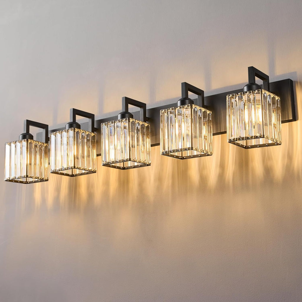 Modern Bathroom Vanity Light 4-Lights Modern Black Crystal Bathroom Wall Light Bathroom Vanity Light Fixtures - Grand Goldman