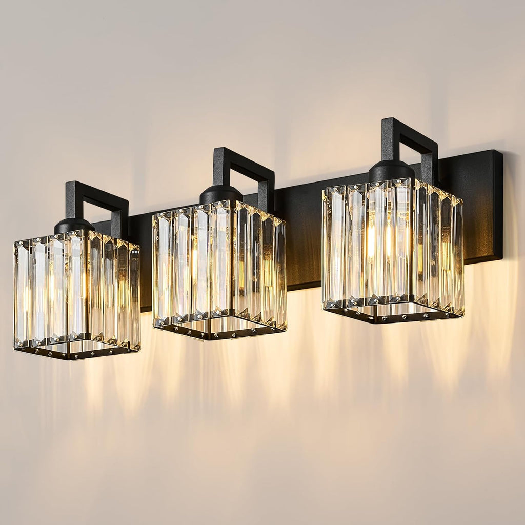 Modern Bathroom Vanity Light 4-Lights Modern Black Crystal Bathroom Wall Light Bathroom Vanity Light Fixtures - Grand Goldman