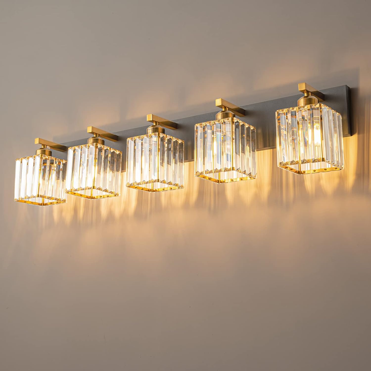 Modern Bathroom Vanity Light 4-Lights Modern Black Crystal Bathroom Wall Light Bathroom Vanity Light Fixtures - Grand Goldman