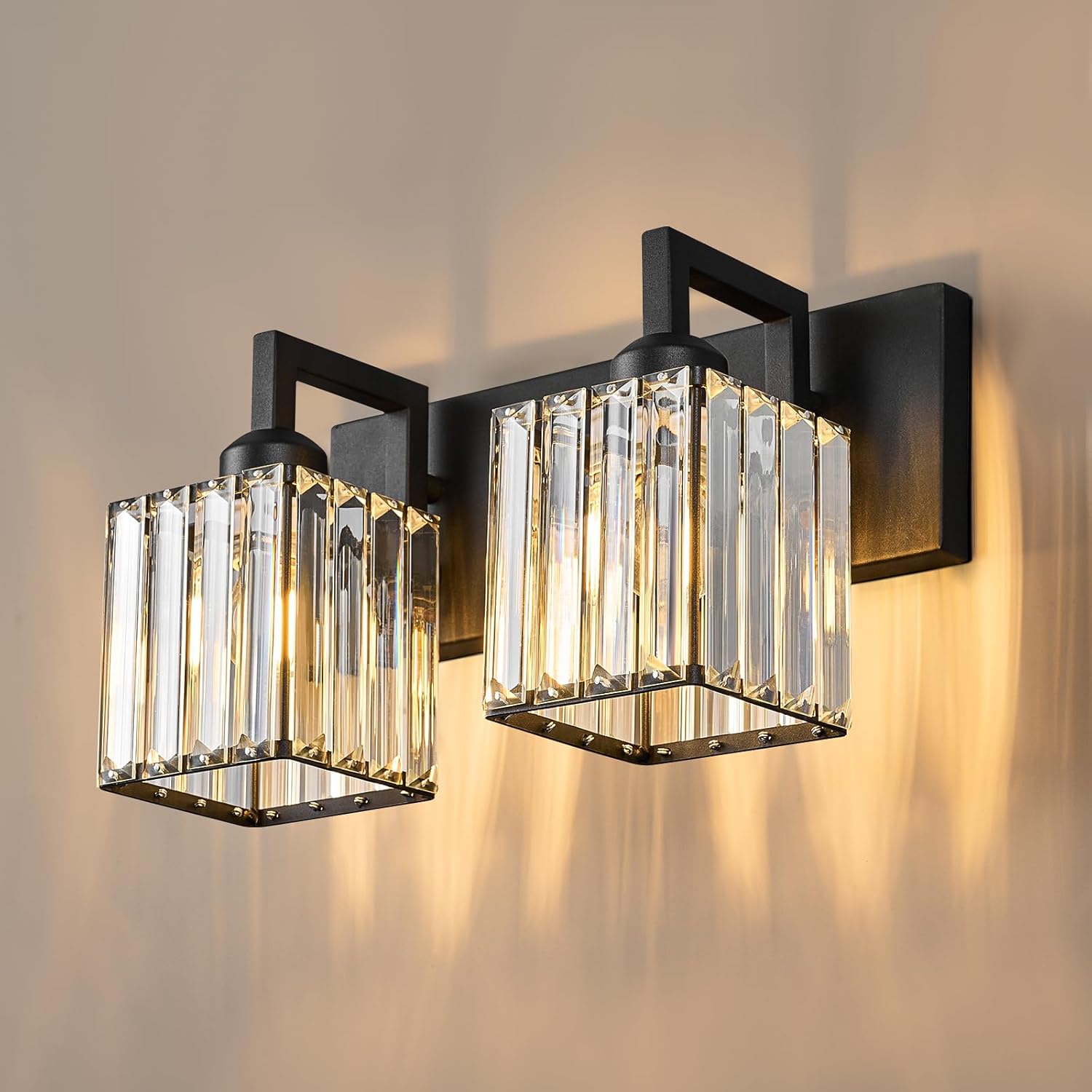 Modern Bathroom Vanity Light 4-Lights Modern Black Crystal Bathroom Wall Light Bathroom Vanity Light Fixtures - Grand Goldman