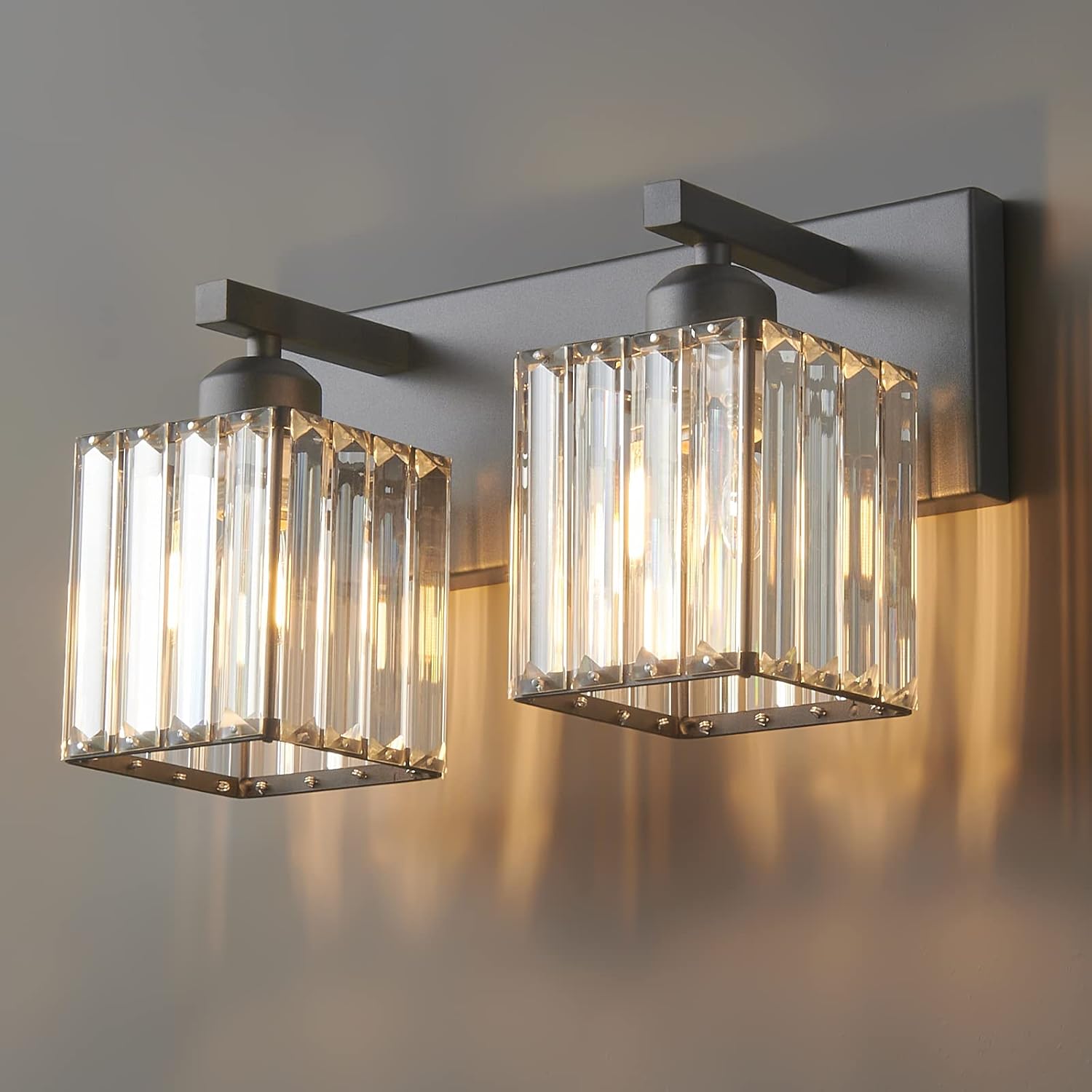 Modern Bathroom Vanity Light 4-Lights Modern Black Crystal Bathroom Wall Light Bathroom Vanity Light Fixtures - Grand Goldman