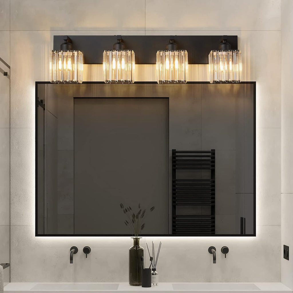 Modern Bathroom Vanity Light 4-Lights Modern Black Crystal Bathroom Wall Light Bathroom Vanity Light Fixtures - Grand Goldman