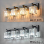 Modern Bathroom Vanity Light 4-Lights Modern Black Crystal Bathroom Wall Light Bathroom Vanity Light Fixtures - Grand Goldman