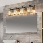 Modern Bathroom Vanity Light 4-Lights Modern Black Crystal Bathroom Wall Light Bathroom Vanity Light Fixtures - Grand Goldman