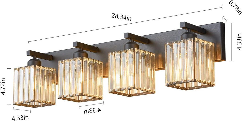 Modern Bathroom Vanity Light 4-Lights Modern Black Crystal Bathroom Wall Light Bathroom Vanity Light Fixtures - Grand Goldman