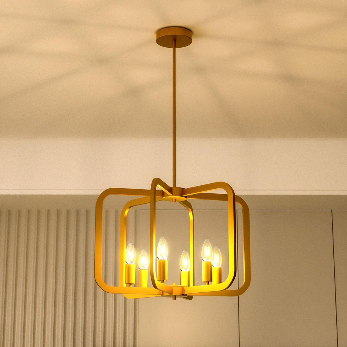 Modern Black Chandelier Light Fixture for Dining Room, Kitchen 6 Light Metal Chandeliers Over Table, Industrial Geometric Chandelier for Living Room, Dining Room Hallway Foyer Light Fixture - Grand Goldman