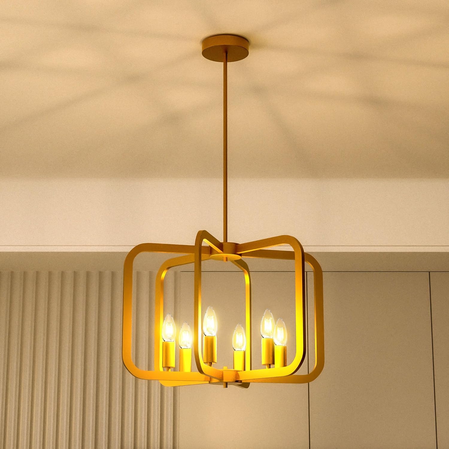 Modern Black Chandelier Light Fixture for Dining Room, Kitchen 6 Light Metal Chandeliers Over Table, Industrial Geometric Chandelier for Living Room, Dining Room Hallway Foyer Light Fixture - Grand Goldman