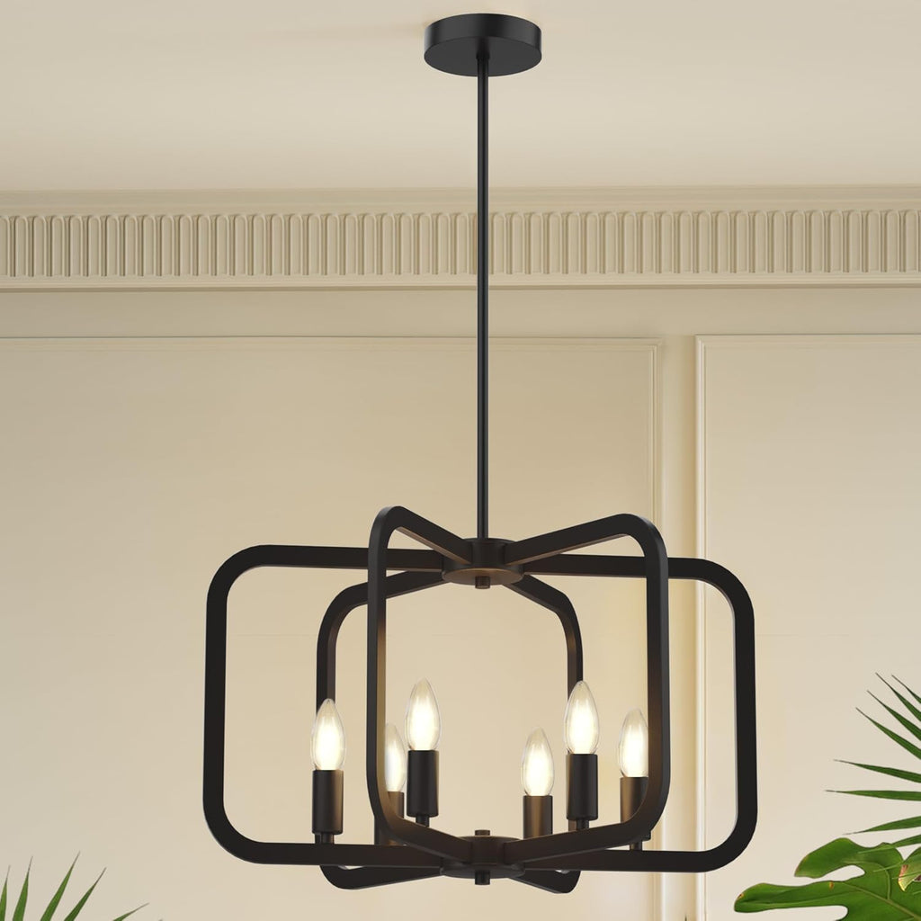 Modern Black Chandelier Light Fixture for Dining Room, Kitchen 6 Light Metal Chandeliers Over Table, Industrial Geometric Chandelier for Living Room, Dining Room Hallway Foyer Light Fixture - Grand Goldman