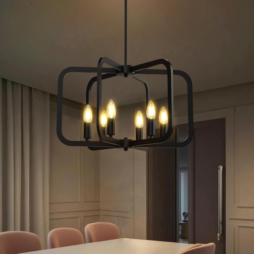 Modern Black Chandelier Light Fixture for Dining Room, Kitchen 6 Light Metal Chandeliers Over Table, Industrial Geometric Chandelier for Living Room, Dining Room Hallway Foyer Light Fixture - Grand Goldman