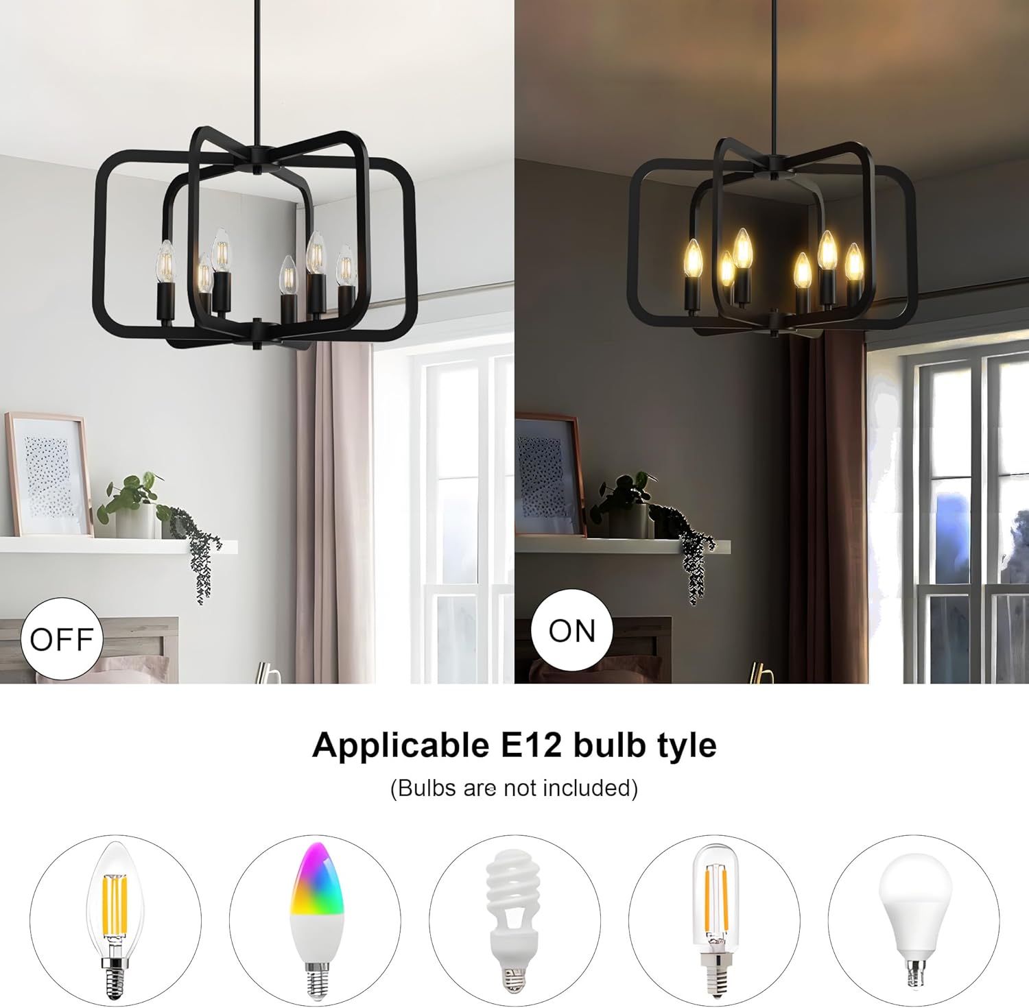 Modern Black Chandelier Light Fixture for Dining Room, Kitchen 6 Light Metal Chandeliers Over Table, Industrial Geometric Chandelier for Living Room, Dining Room Hallway Foyer Light Fixture - Grand Goldman