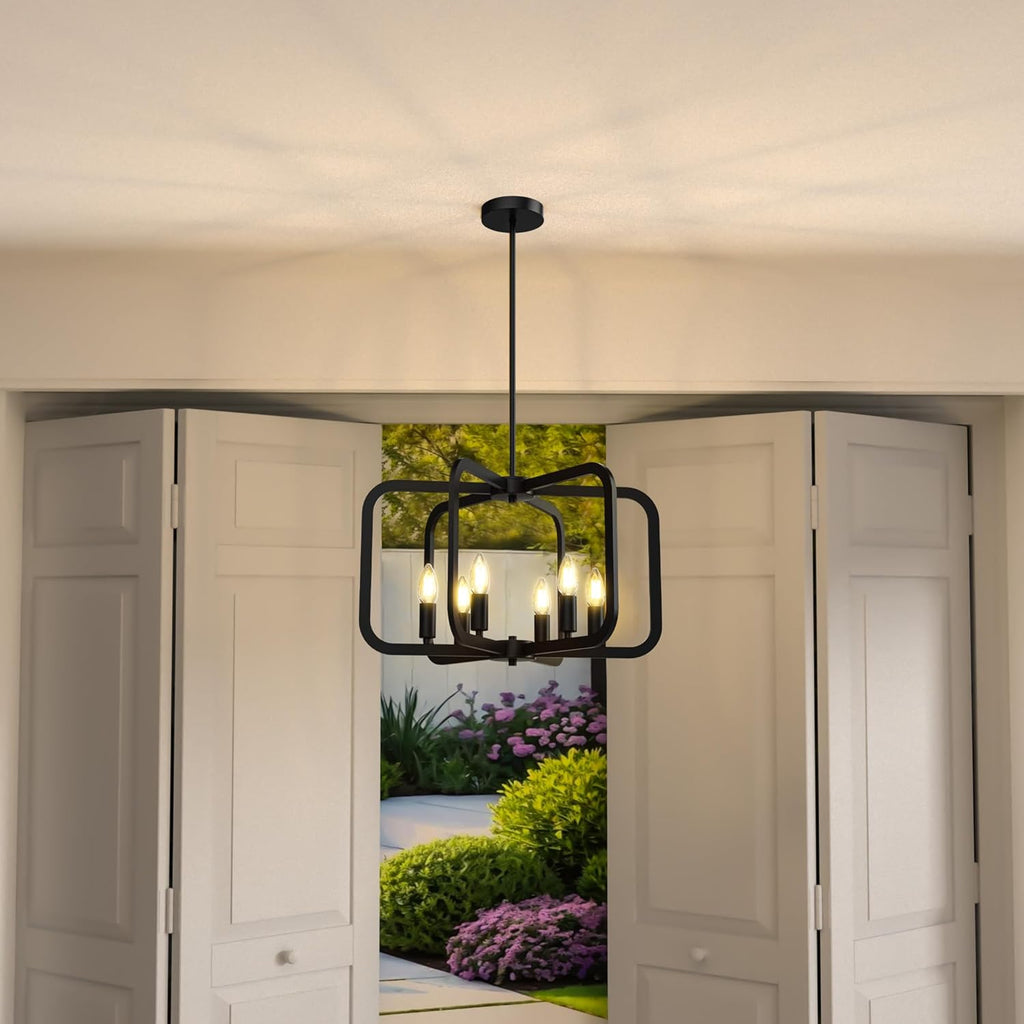 Modern Black Chandelier Light Fixture for Dining Room, Kitchen 6 Light Metal Chandeliers Over Table, Industrial Geometric Chandelier for Living Room, Dining Room Hallway Foyer Light Fixture - Grand Goldman