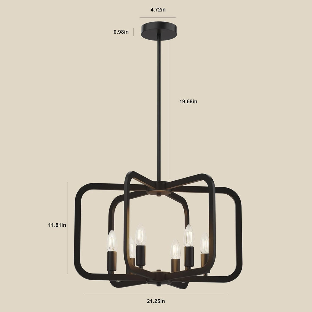 Modern Black Chandelier Light Fixture for Dining Room, Kitchen 6 Light Metal Chandeliers Over Table, Industrial Geometric Chandelier for Living Room, Dining Room Hallway Foyer Light Fixture - Grand Goldman