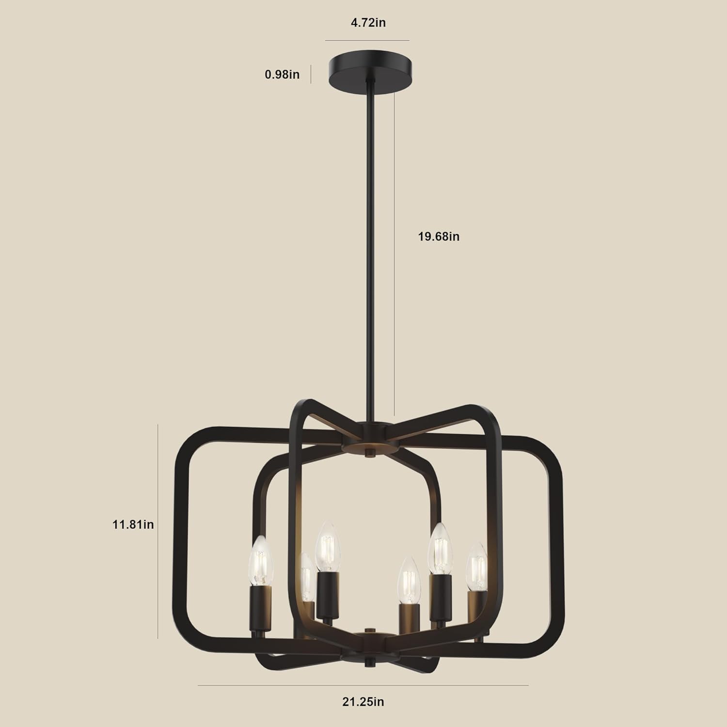 Modern Black Chandelier Light Fixture for Dining Room, Kitchen 6 Light Metal Chandeliers Over Table, Industrial Geometric Chandelier for Living Room, Dining Room Hallway Foyer Light Fixture - Grand Goldman