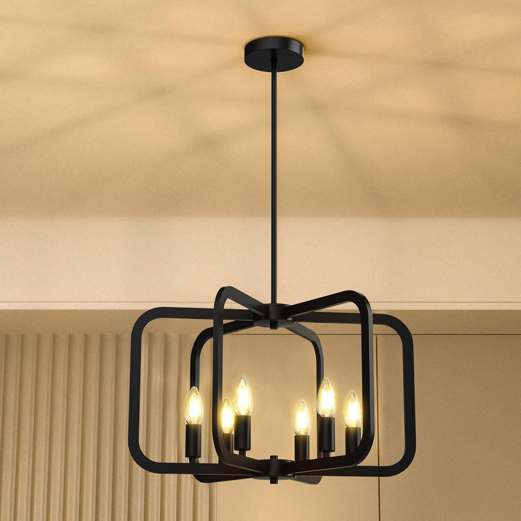 Modern Black Chandelier Light Fixture for Dining Room, Kitchen 6 Light Metal Chandeliers Over Table, Industrial Geometric Chandelier for Living Room, Dining Room Hallway Foyer Light Fixture - Grand Goldman