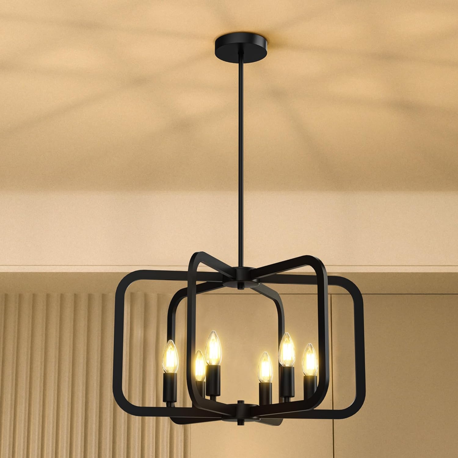 Modern Black Chandelier Light Fixture for Dining Room, Kitchen 6 Light Metal Chandeliers Over Table, Industrial Geometric Chandelier for Living Room, Dining Room Hallway Foyer Light Fixture - Grand Goldman