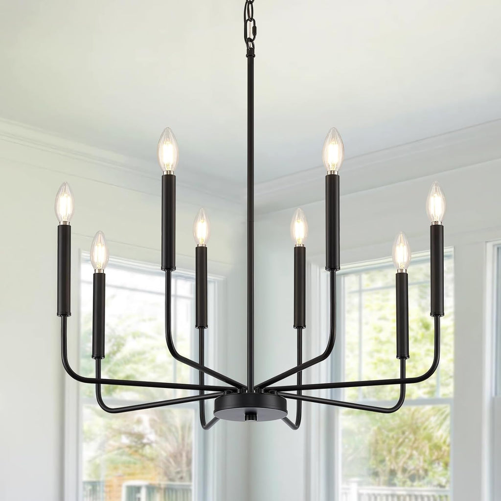 Modern Black Chandelier for Dining Room,Metal 6-Light Kitchen Light Fixtures,Farmhouse Candle Hanging Pendant Light for Living Room Entryway Foyer Bedroom (Bulbs Not Included) - Grand Goldman