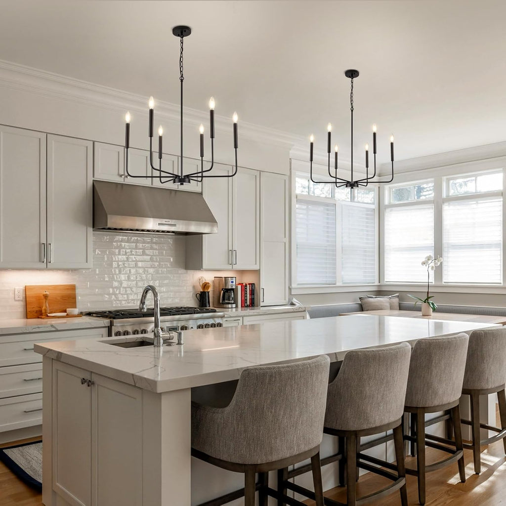 Modern Black Chandelier for Dining Room,Metal 6-Light Kitchen Light Fixtures,Farmhouse Candle Hanging Pendant Light for Living Room Entryway Foyer Bedroom (Bulbs Not Included) - Grand Goldman