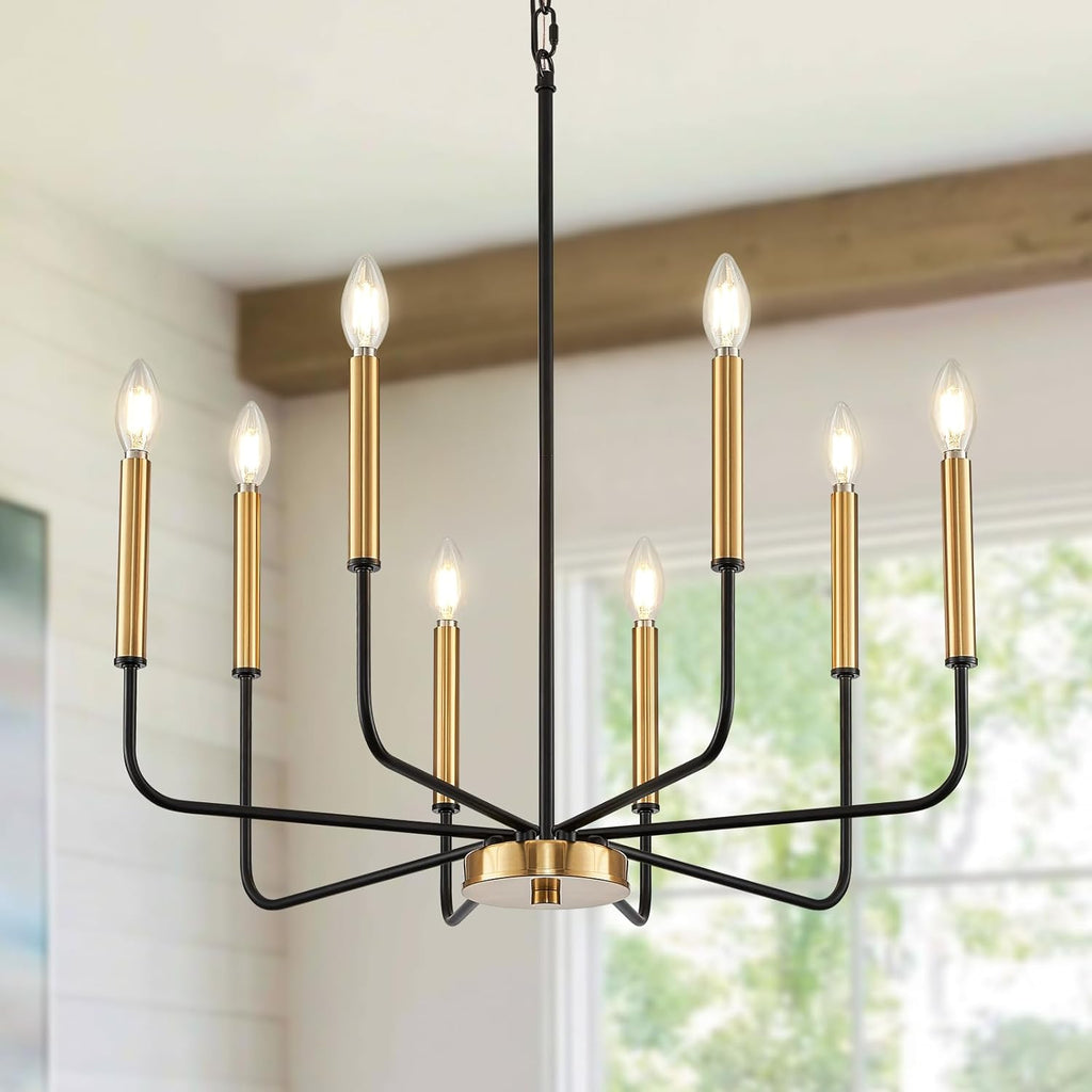Modern Black Chandelier for Dining Room,Metal 6-Light Kitchen Light Fixtures,Farmhouse Candle Hanging Pendant Light for Living Room Entryway Foyer Bedroom (Bulbs Not Included) - Grand Goldman