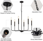 Modern Black Chandelier for Dining Room,Metal 6-Light Kitchen Light Fixtures,Farmhouse Candle Hanging Pendant Light for Living Room Entryway Foyer Bedroom (Bulbs Not Included) - Grand Goldman