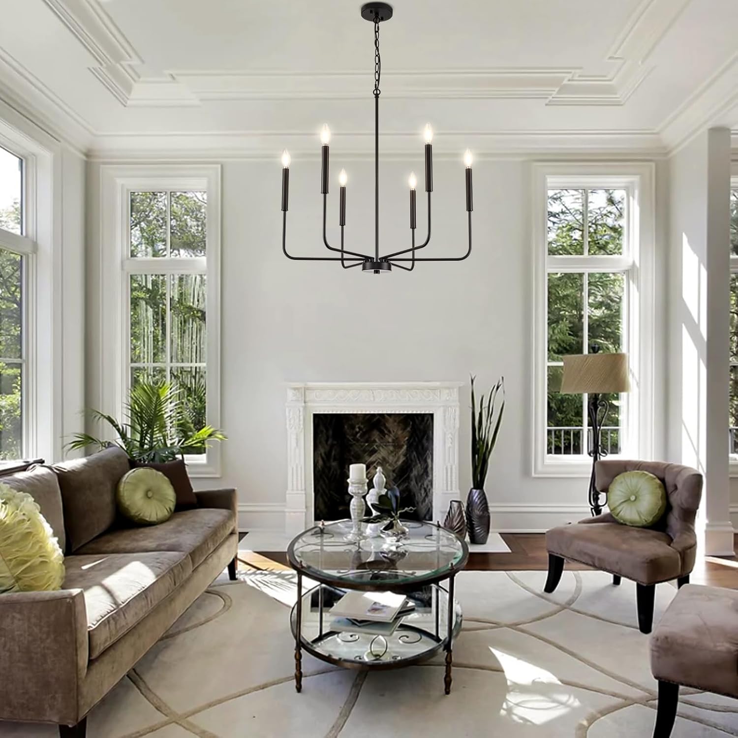 Modern Black Chandelier for Dining Room,Metal 6-Light Kitchen Light Fixtures,Farmhouse Candle Hanging Pendant Light for Living Room Entryway Foyer Bedroom (Bulbs Not Included) - Grand Goldman