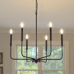 Modern Black Chandelier for Dining Room,Metal 6-Light Kitchen Light Fixtures,Farmhouse Candle Hanging Pendant Light for Living Room Entryway Foyer Bedroom (Bulbs Not Included) - Grand Goldman