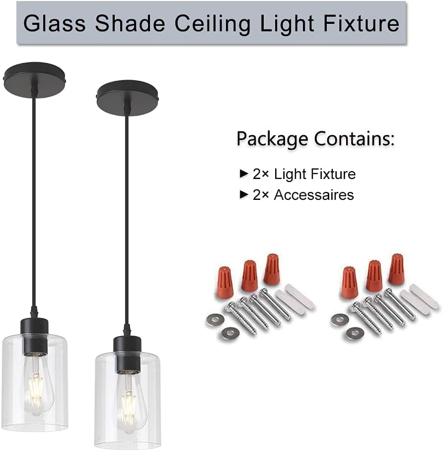 Modern Black Farmhouse Clear Glass Cylinder Pendant Light Fixture,Island Lights for Kitchen,Mini Pendant Lighting for Kitchen Island Decor - 4.75 Inch Shade 58 Inch Cord (Black 2 Pack) - Grand Goldman