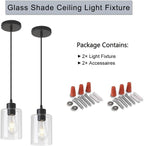 Modern Black Farmhouse Clear Glass Cylinder Pendant Light Fixture,Island Lights for Kitchen,Mini Pendant Lighting for Kitchen Island Decor - 4.75 Inch Shade 58 Inch Cord (Black 2 Pack) - Grand Goldman