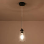 Modern Black Farmhouse Clear Glass Cylinder Pendant Light Fixture,Island Lights for Kitchen,Mini Pendant Lighting for Kitchen Island Decor - 4.75 Inch Shade 58 Inch Cord (Black 2 Pack) - Grand Goldman