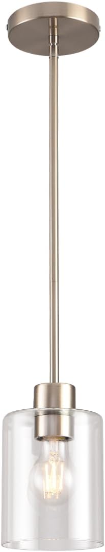 Modern Black Farmhouse Clear Glass Cylinder Pendant Light Fixture,Island Lights for Kitchen,Mini Pendant Lighting for Kitchen Island Decor - 4.75 Inch Shade 58 Inch Cord (Black 2 Pack) - Grand Goldman