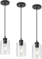 Modern Black Farmhouse Clear Glass Cylinder Pendant Light Fixture,Island Lights for Kitchen,Mini Pendant Lighting for Kitchen Island Decor - 4.75 Inch Shade 58 Inch Cord (Black 2 Pack) - Grand Goldman