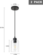 Modern Black Farmhouse Clear Glass Cylinder Pendant Light Fixture,Island Lights for Kitchen,Mini Pendant Lighting for Kitchen Island Decor - 4.75 Inch Shade 58 Inch Cord (Black 2 Pack) - Grand Goldman