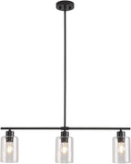 Modern Black Farmhouse Clear Glass Cylinder Pendant Light Fixture,Island Lights for Kitchen,Mini Pendant Lighting for Kitchen Island Decor - 4.75 Inch Shade 58 Inch Cord (Black 2 Pack) - Grand Goldman