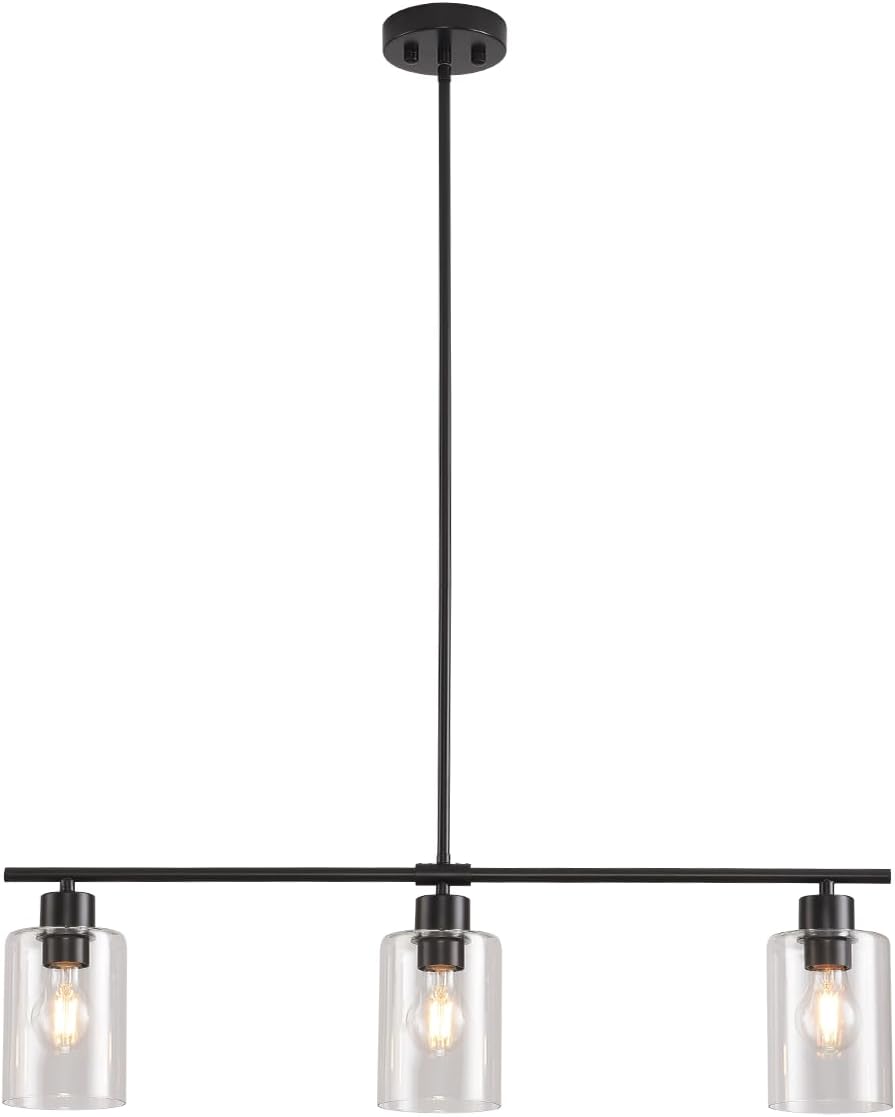 Modern Black Farmhouse Clear Glass Cylinder Pendant Light Fixture,Island Lights for Kitchen,Mini Pendant Lighting for Kitchen Island Decor - 4.75 Inch Shade 58 Inch Cord (Black 2 Pack) - Grand Goldman