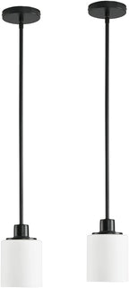 Modern Black Farmhouse Clear Glass Cylinder Pendant Light Fixture,Island Lights for Kitchen,Mini Pendant Lighting for Kitchen Island Decor - 4.75 Inch Shade 58 Inch Cord (Black 2 Pack) - Grand Goldman