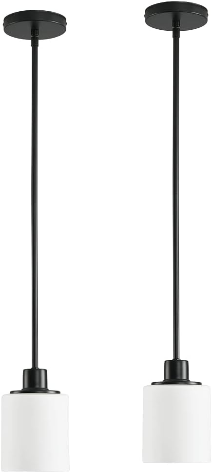 Modern Black Farmhouse Clear Glass Cylinder Pendant Light Fixture,Island Lights for Kitchen,Mini Pendant Lighting for Kitchen Island Decor - 4.75 Inch Shade 58 Inch Cord (Black 2 Pack) - Grand Goldman