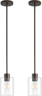 Modern Black Farmhouse Clear Glass Cylinder Pendant Light Fixture,Island Lights for Kitchen,Mini Pendant Lighting for Kitchen Island Decor - 4.75 Inch Shade 58 Inch Cord (Black 2 Pack) - Grand Goldman