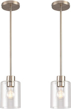 Modern Black Farmhouse Clear Glass Cylinder Pendant Light Fixture,Island Lights for Kitchen,Mini Pendant Lighting for Kitchen Island Decor - 4.75 Inch Shade 58 Inch Cord (Black 2 Pack) - Grand Goldman