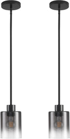 Modern Black Farmhouse Clear Glass Cylinder Pendant Light Fixture,Island Lights for Kitchen,Mini Pendant Lighting for Kitchen Island Decor - 4.75 Inch Shade 58 Inch Cord (Black 2 Pack) - Grand Goldman
