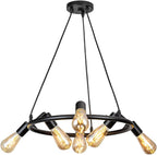 Modern Black Pendant Light Over Kitchen Island, Adjustable Wood Hanging Light Fixture,Industrial Pendant Lighting for Dining Room,Living Room,Bedroom,Hallway,Kitchen,Bar - Grand Goldman