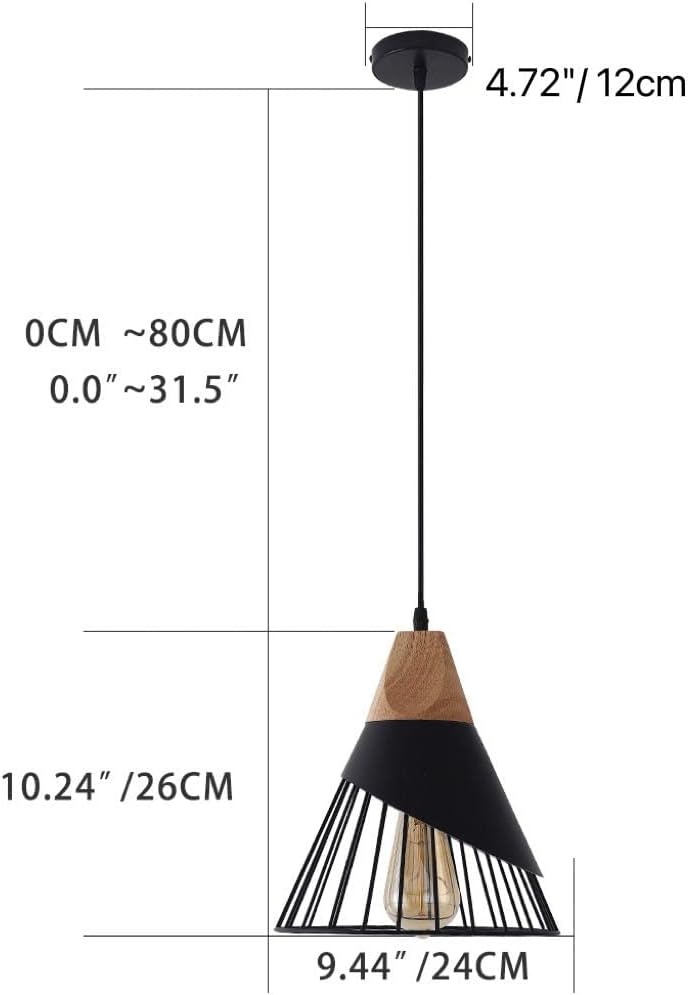 Modern Black Pendant Light Over Kitchen Island, Adjustable Wood Hanging Light Fixture,Industrial Pendant Lighting for Dining Room,Living Room,Bedroom,Hallway,Kitchen,Bar - Grand Goldman