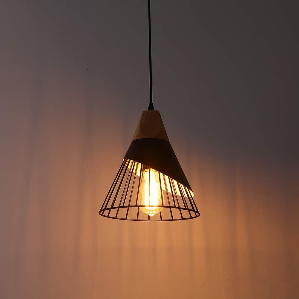 Modern Black Pendant Light Over Kitchen Island, Adjustable Wood Hanging Light Fixture,Industrial Pendant Lighting for Dining Room,Living Room,Bedroom,Hallway,Kitchen,Bar - Grand Goldman